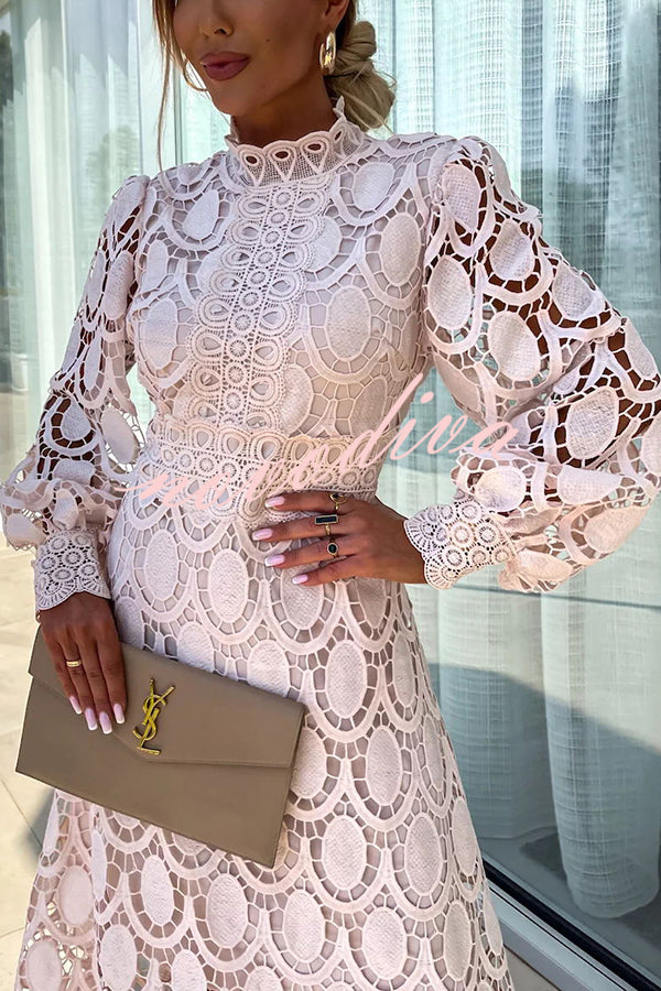 Vestido midi mujer de encaje mangas largas estilo atemporal - Mavetta