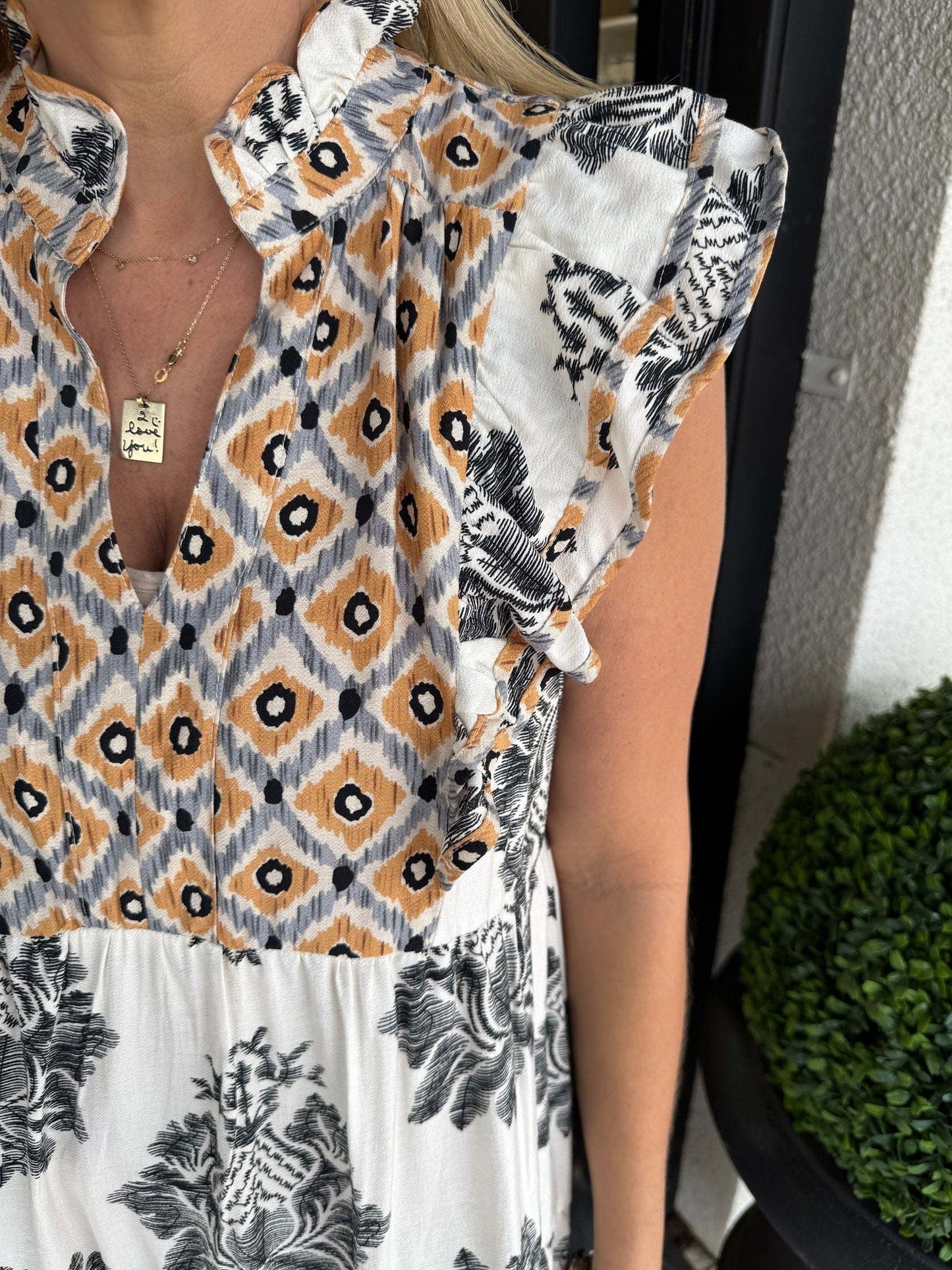 Vestido Mujer Floral Sin Mangas Cuello de Volantes