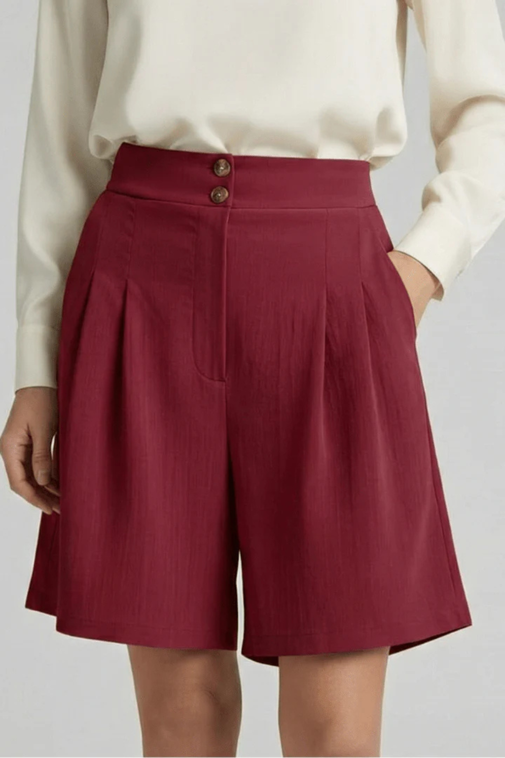 Bermudas Mujer Talle Alto con Pinzas Corte Sartorial