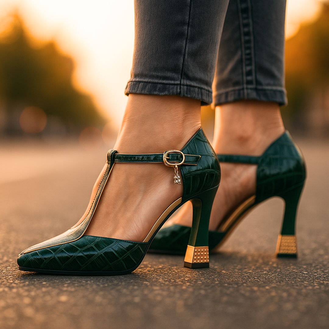 Tacones mujer con tira en T tacón bloque elegante fiesta