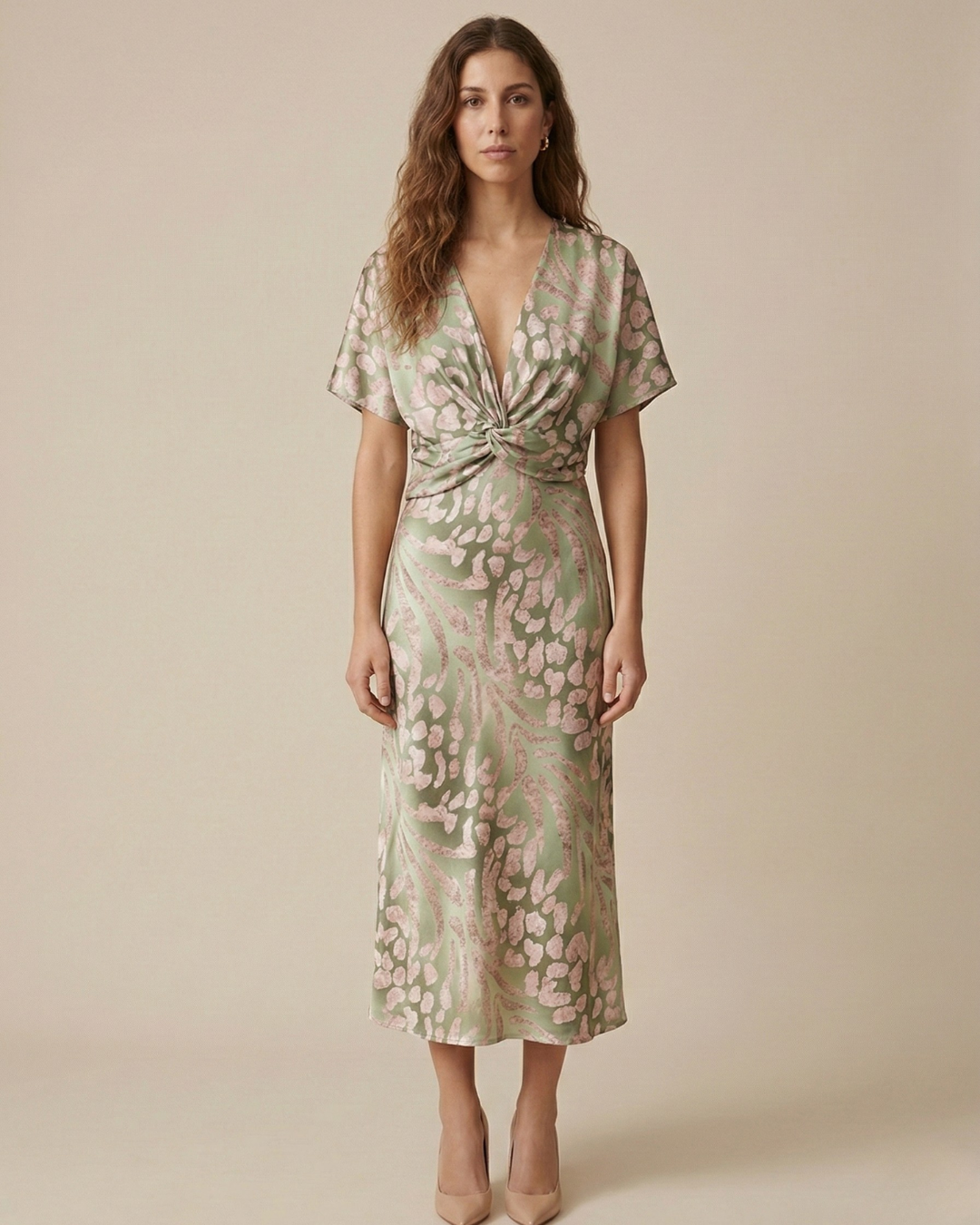 Vestido midi mujer cruzado con cuello en V elegante - Mavetta