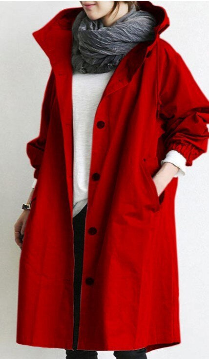 Gabardina larga mujer con capucha y cuello alto
