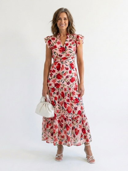 Vestido midi mujer de capas y tela fresca elegante
