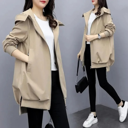 Trench Coat Mujer Ligero con Cremallera Corte Relajado