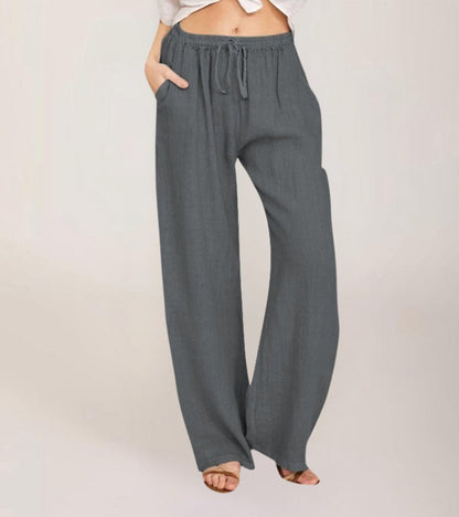 Pantalón Mujer Tiro Alto Tejido Ligero Pierna Recta