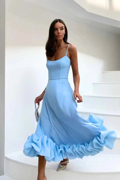 Vestido largo mujer con volantes y escote en V