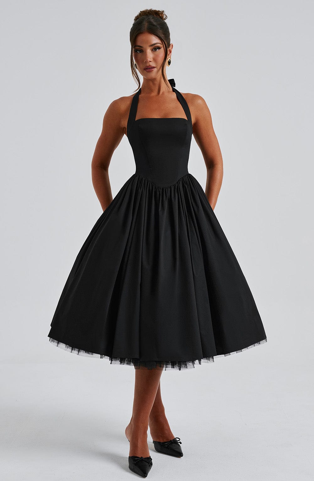 Vestido midi mujer de tirantes halter para eventos