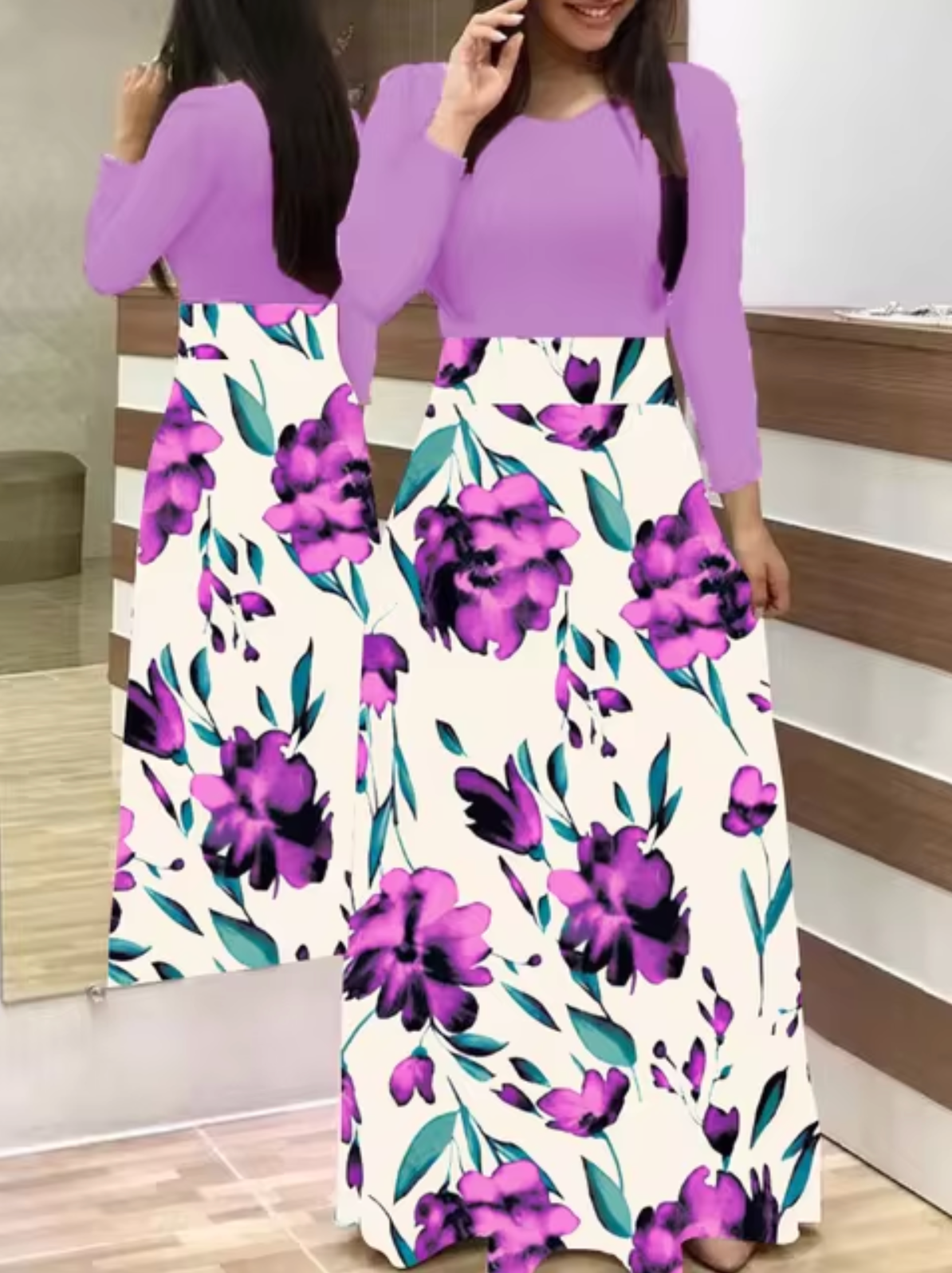 Vestido Mujer Manga Larga Estampado Floral Ajuste Regular