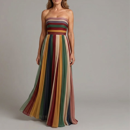 Vestido largo mujer sin tirantes plisado verano - Mavetta