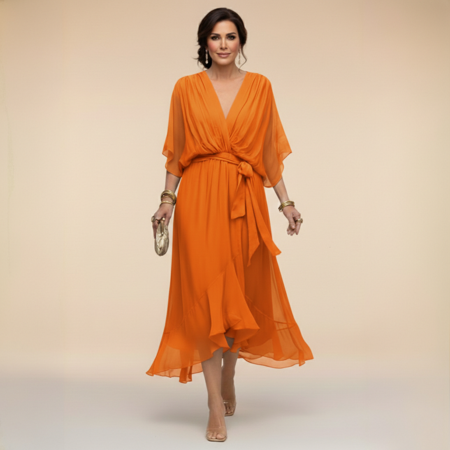 Vestido Mujer de Gasa Ligero Escote en V