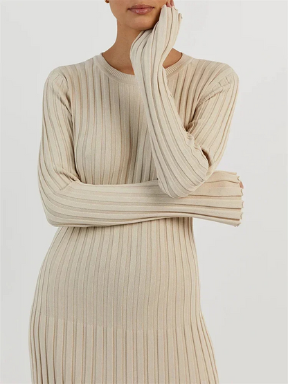 Vestido largo mujer de plumeti tejido elástico ajustado plisado