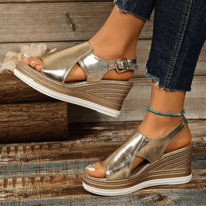 Sandalias Mujer Cuña Ortopédicas Tiras Metálicas Plantilla Ergonómica