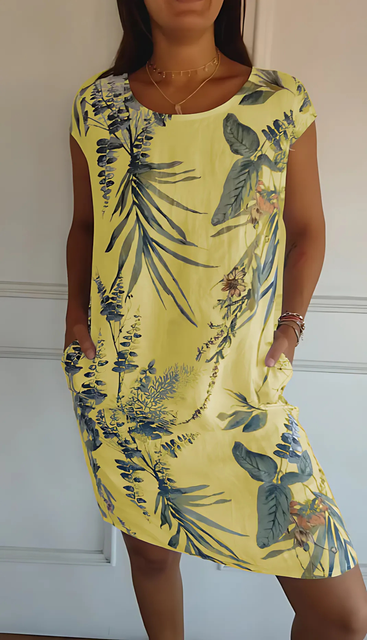 Vestido mujer de algodón cuello redondo corte holgado
