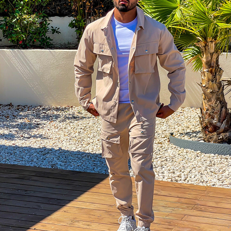 Conjunto Hombre Cargo Algodón Sudadera Pantalón Ajustado