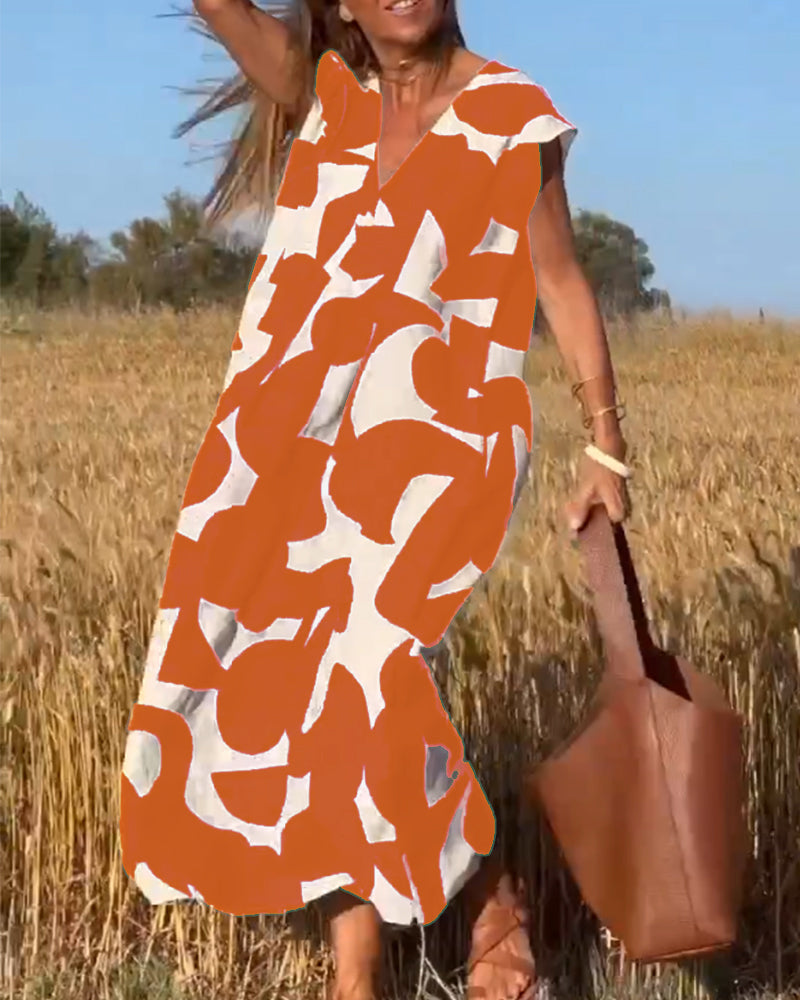 Vestido Mujer Estampado Escote en V Corte Fluido