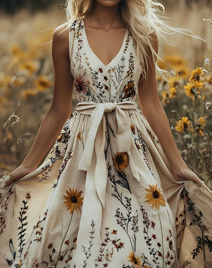 Vestido largo mujer con estampado floral escote en V