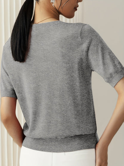 Camiseta Mujer de Punto Manga Corta Cuello Redondo Entallada