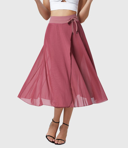 Falda Midi Mujer Talle Alto Cordón Ajustable Acampanada