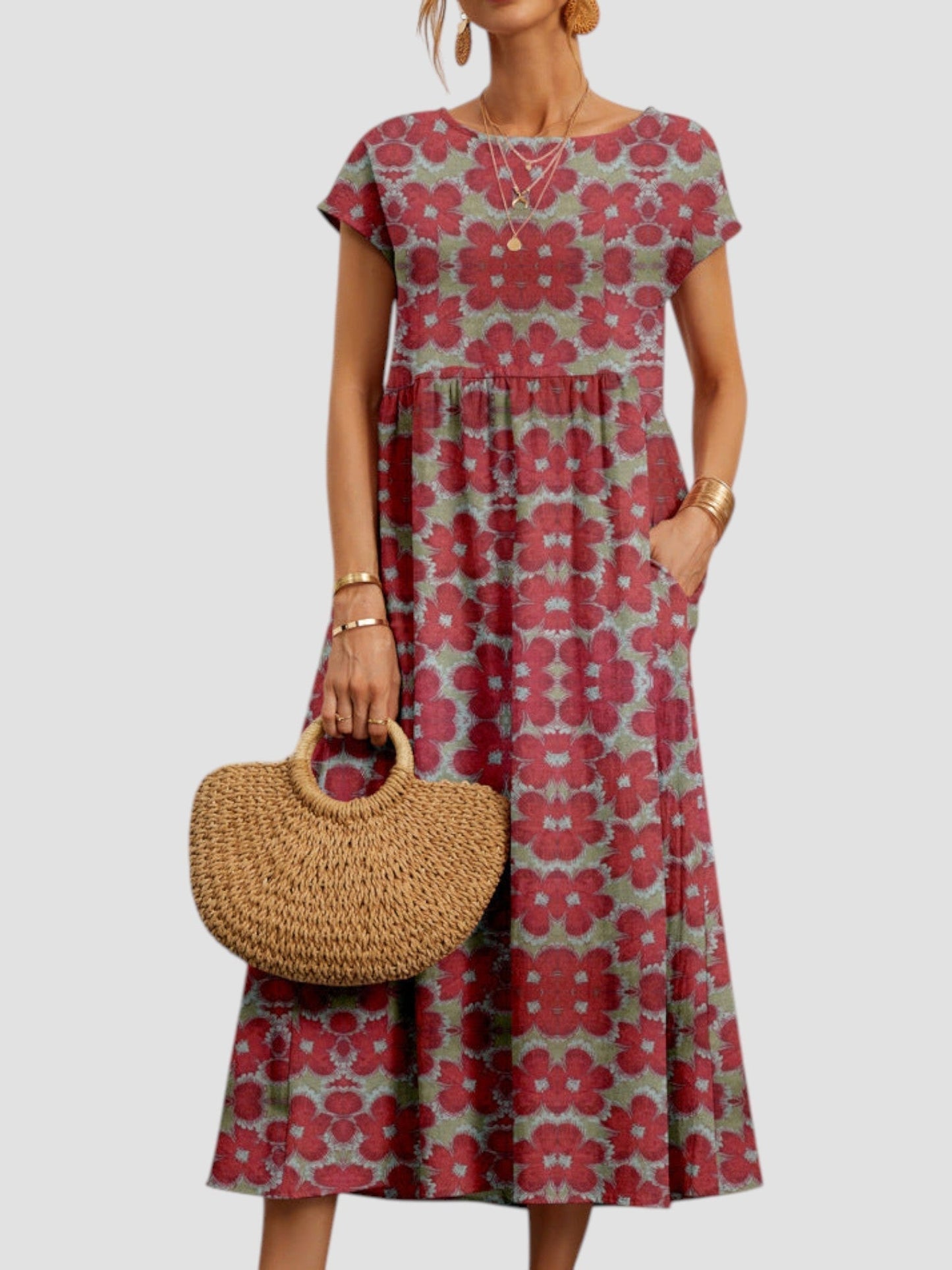Vestido midi mujer de verano con bolsillos y estampado