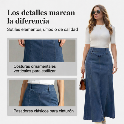 Falda Midi Mujer Vaquera Cintura Alta Corte Línea A