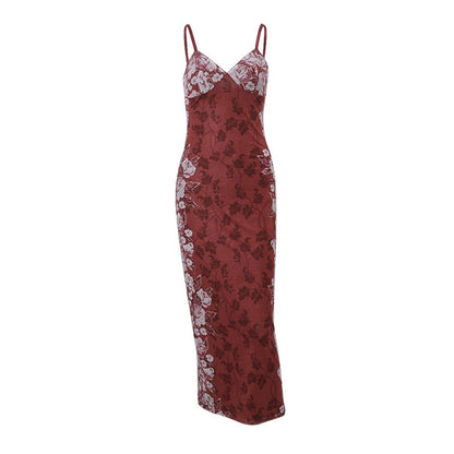Vestido Largo Mujer Estampado Floral Cuello en V Estilo Y2K