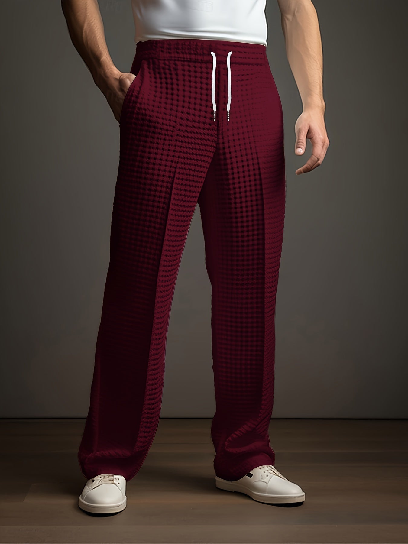 Pantalón Hombre Holgado de Tela Texturizada Cintura Ajustable