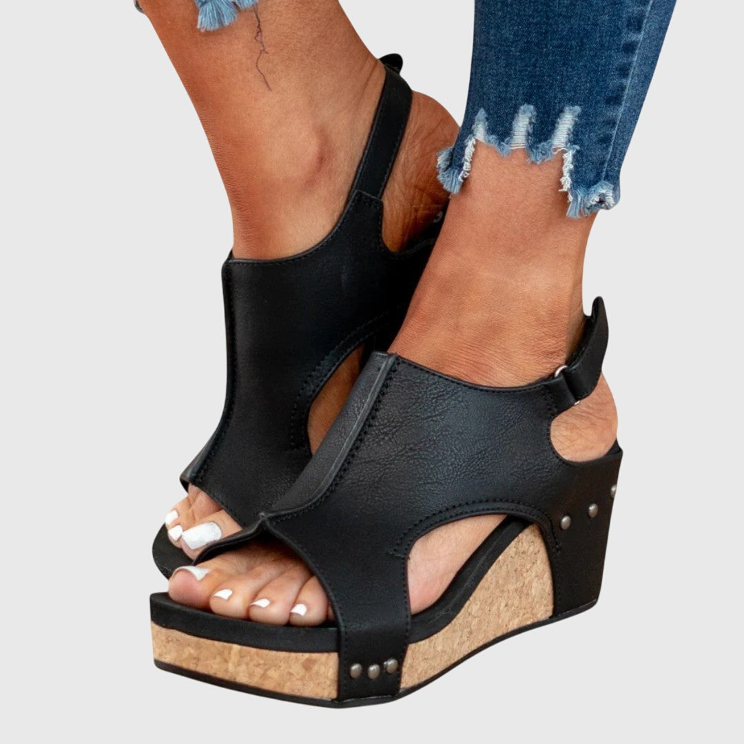 Sandalias Plataforma Mujer con Cuña y Acabado Corcho