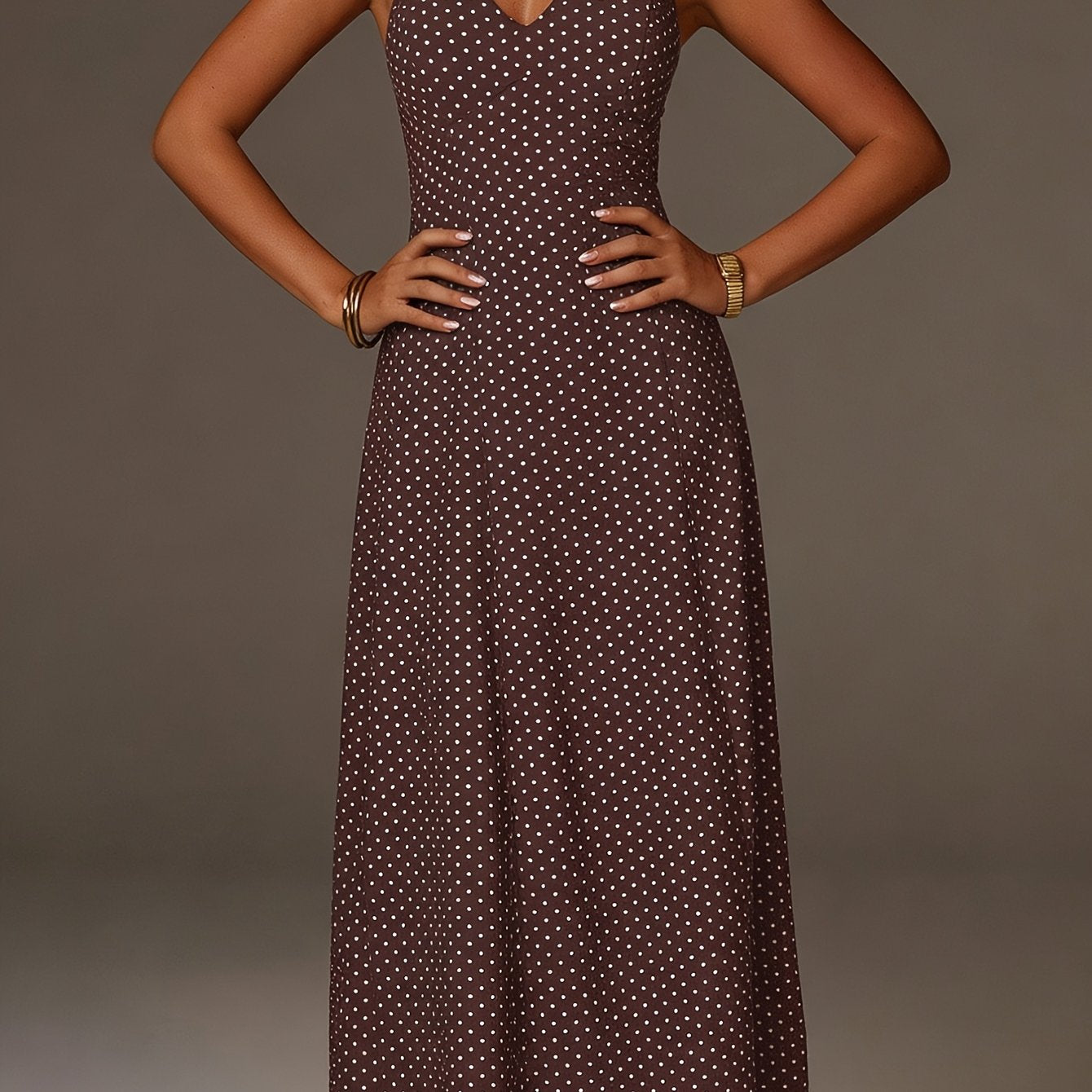 Vestido Maxi Mujer Lunares Cuello Halter Escote en V