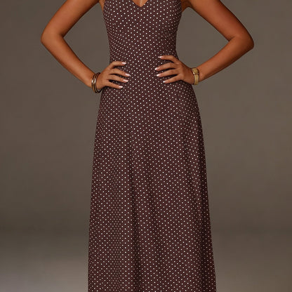 Vestido Maxi Mujer Lunares Cuello Halter Escote en V