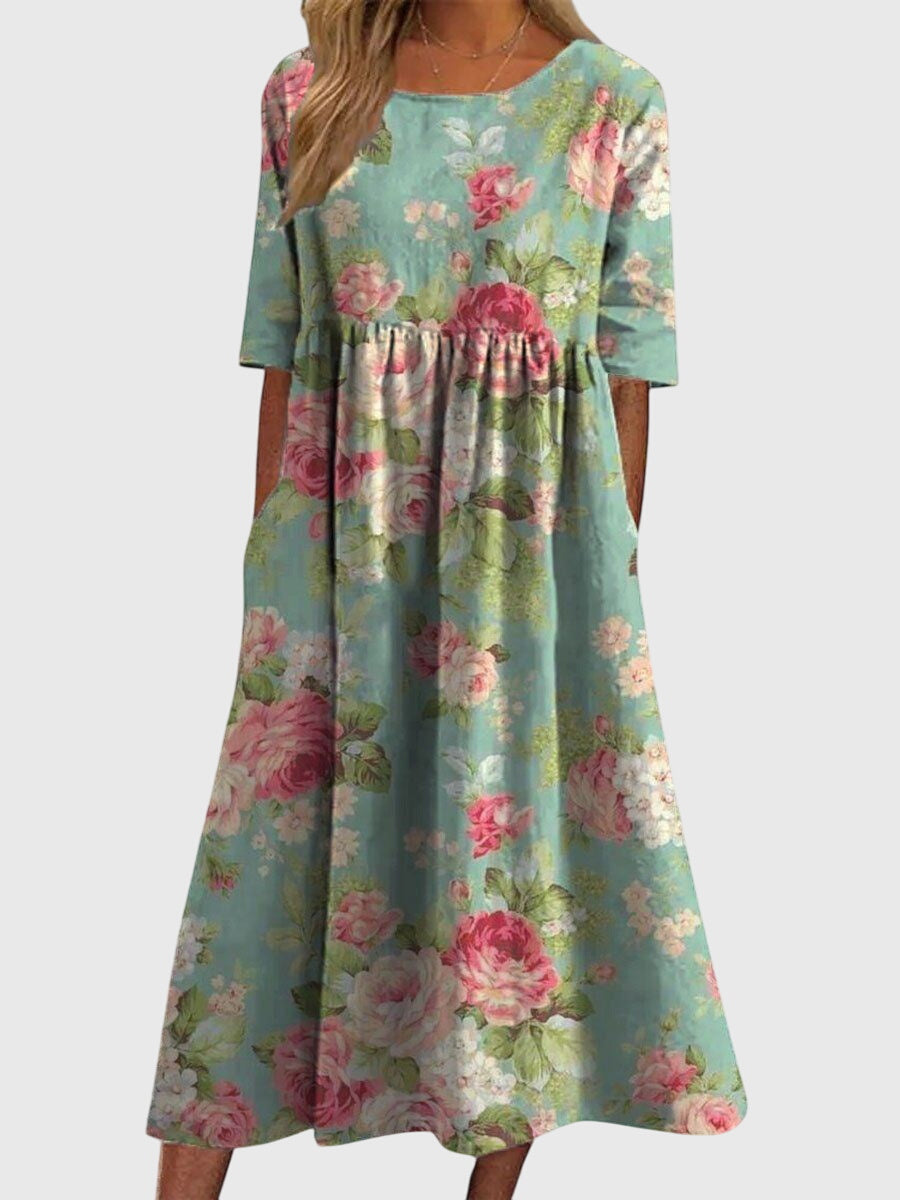 Vestido Midi Mujer Estampado Floral Corte Suelto