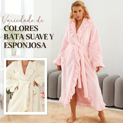 Bata Mujer Suave Esponjosa con Volantes Elegantes