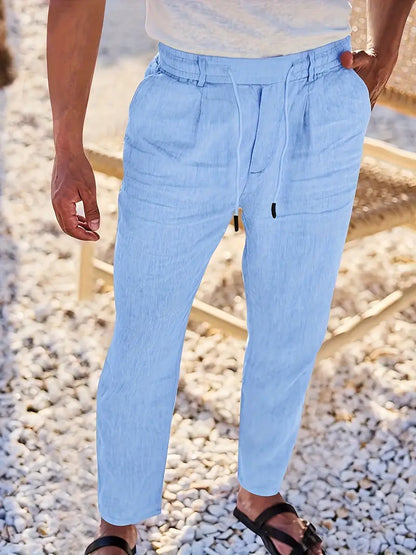 Pantalones Lino Hombre Anchos Cordón Ajustable