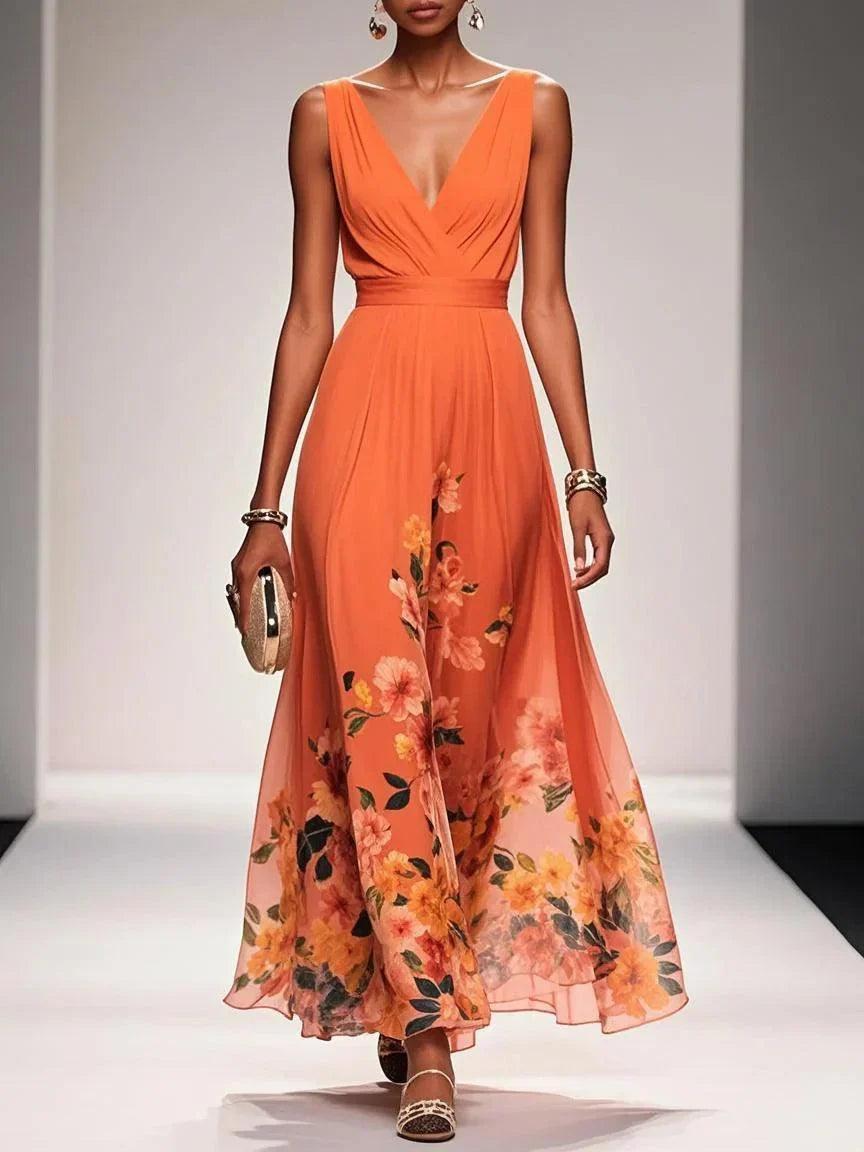 Vestido maxi mujer de chiffon estampado floral verano