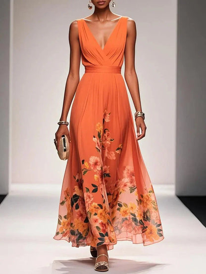 Vestido maxi mujer de chiffon estampado floral verano