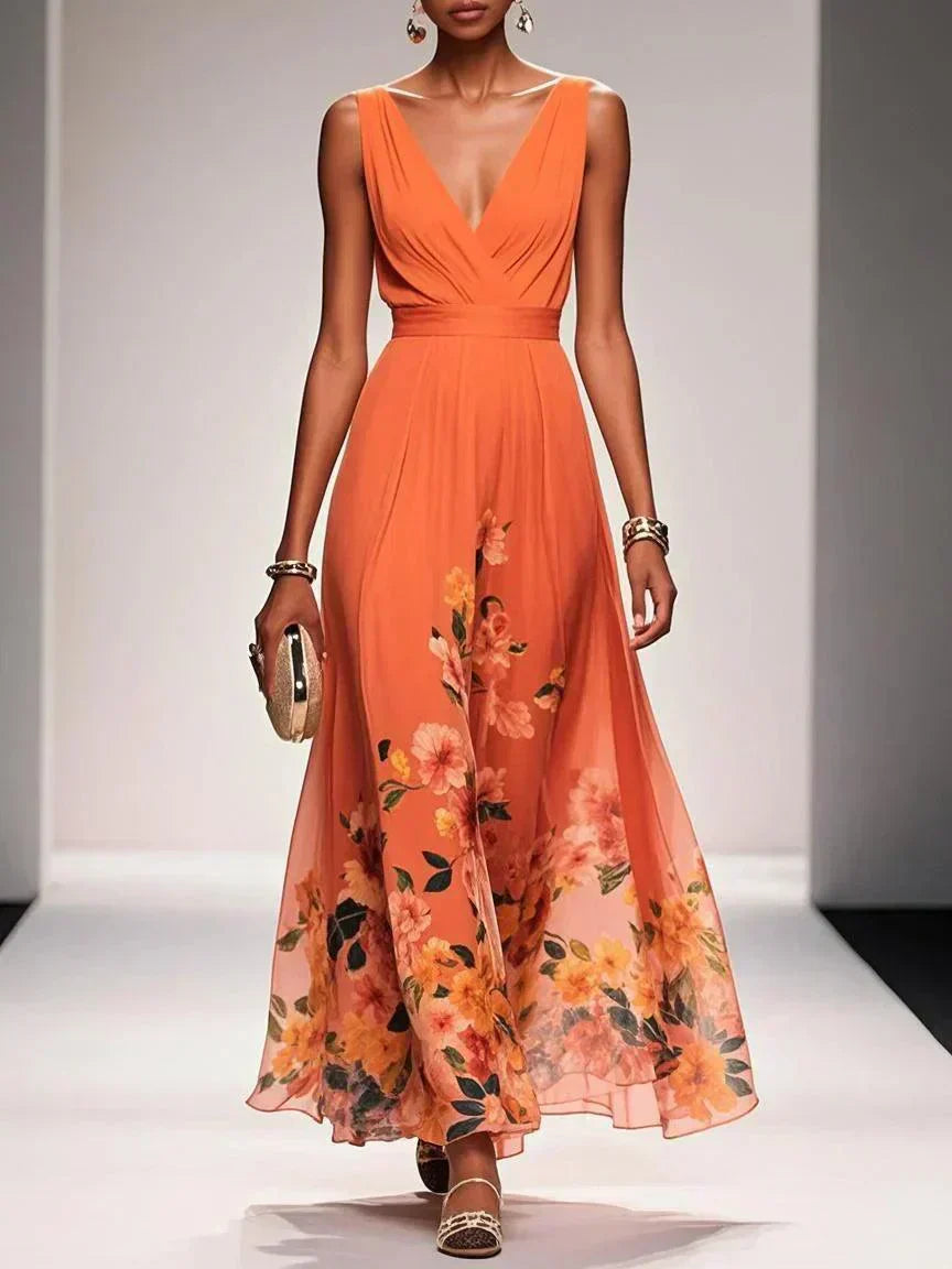 Vestido maxi mujer de tejido ligero escote en V
