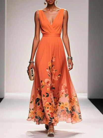 Vestido maxi mujer de tejido ligero escote en V