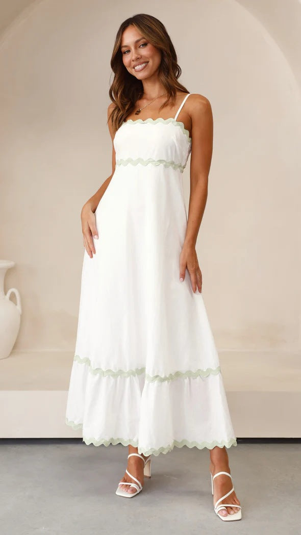 Vestido Largo Mujer de Tiras con Diseño de Ondas Playa Primavera