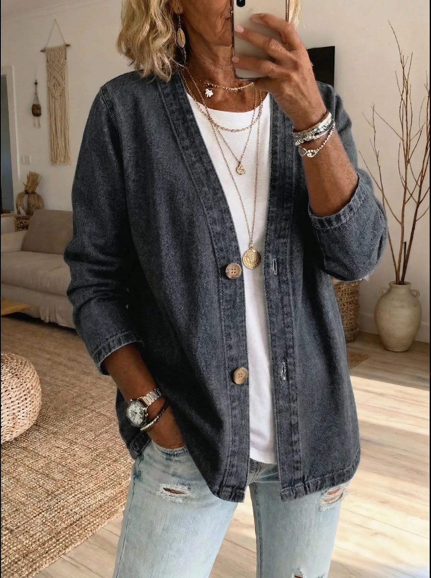 Cárdigan mujer de mezclilla ligera estilo casual