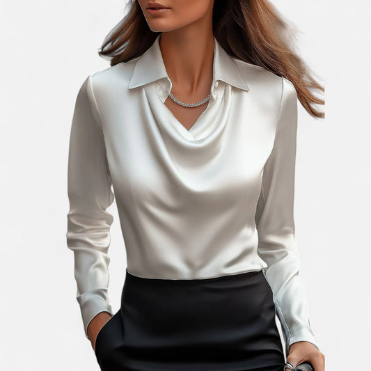 Blusa Mujer de Satén Escote Drapeado Oficina Eventos - Mavetta