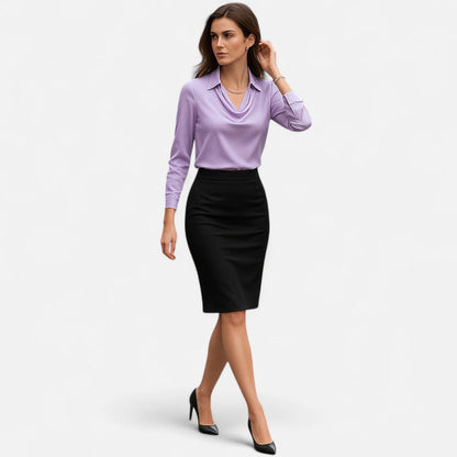 Blusa Mujer de Satén Escote Drapeado Oficina Eventos