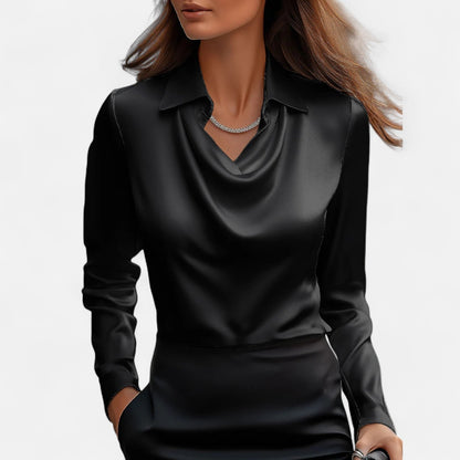 Blusa Mujer de Satén Escote Drapeado Oficina Eventos
