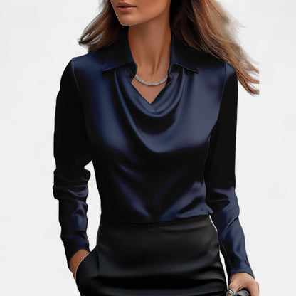 Blusa Mujer de Satén Escote Drapeado Oficina Eventos