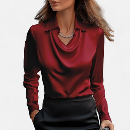 Blusa Mujer de Satén Escote Drapeado Oficina Eventos