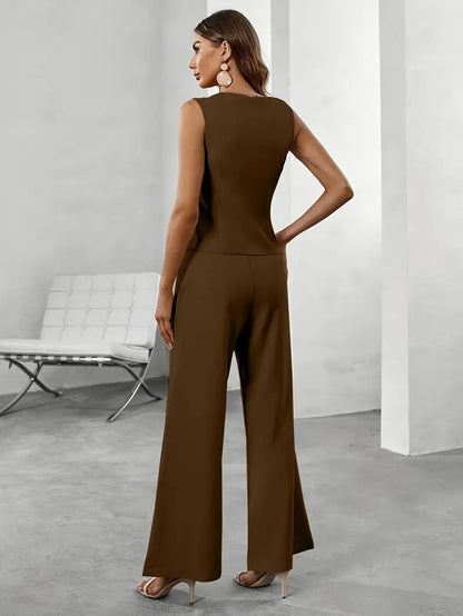 Conjunto mujer chaleco y pantalón algodón oficina