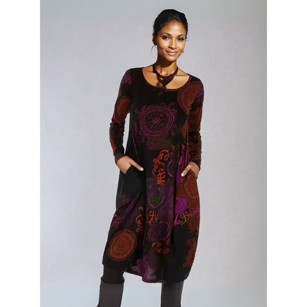 Vestido midi mujer manga larga estilo bohemio estampado