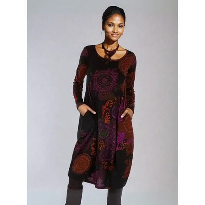 Vestido midi mujer manga larga estilo bohemio estampado