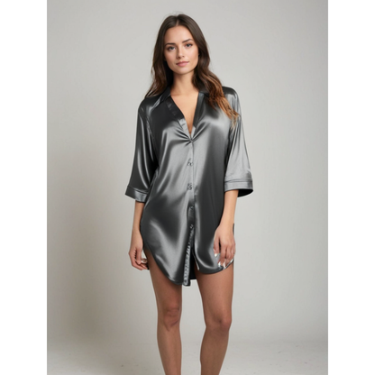 Camisón Mujer de Satén con Botones Ajuste Holgado