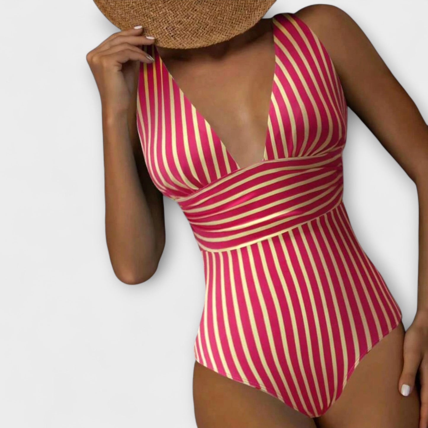 Bañador Mujer con Escote en V Profundo y Estampado de Rayas