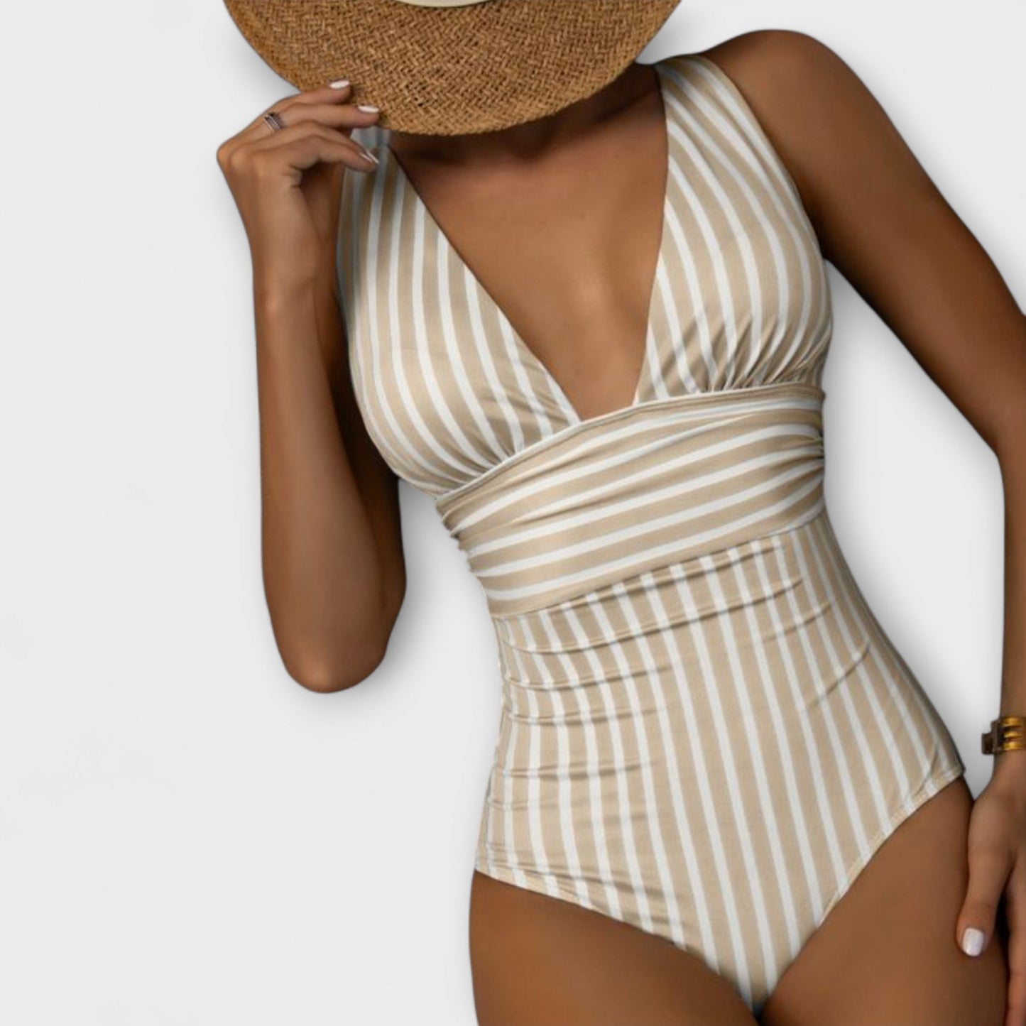 Bañador Mujer con Escote en V Profundo y Estampado de Rayas