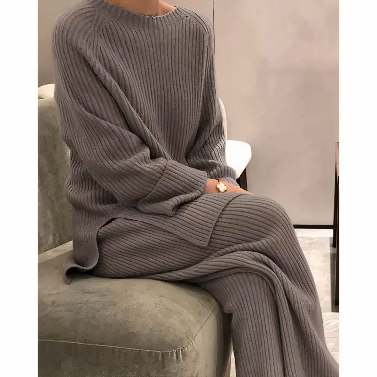 Conjunto Mujer Suéter y Pantalón de Punto Ajustado
